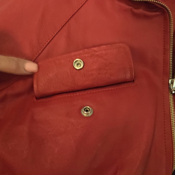 Red leather Biker jacket, slim12(8-10 fit). - Picture 5 of 11
